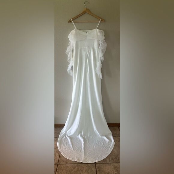 NWT Lulus Beautifully Beloved White Mesh Off-the-Shoulder Maxi Wedding Dress M - Picture 8 of 10